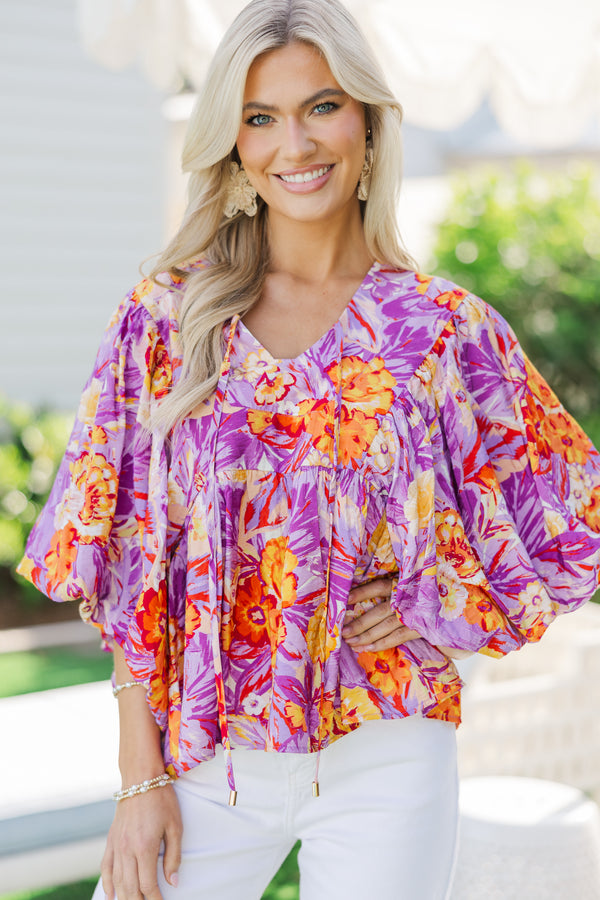 Clear As Day Magenta Purple Floral Blouse