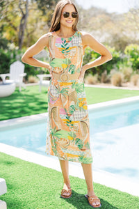 Start Off Right Multi Resort Tropical Midi Dress