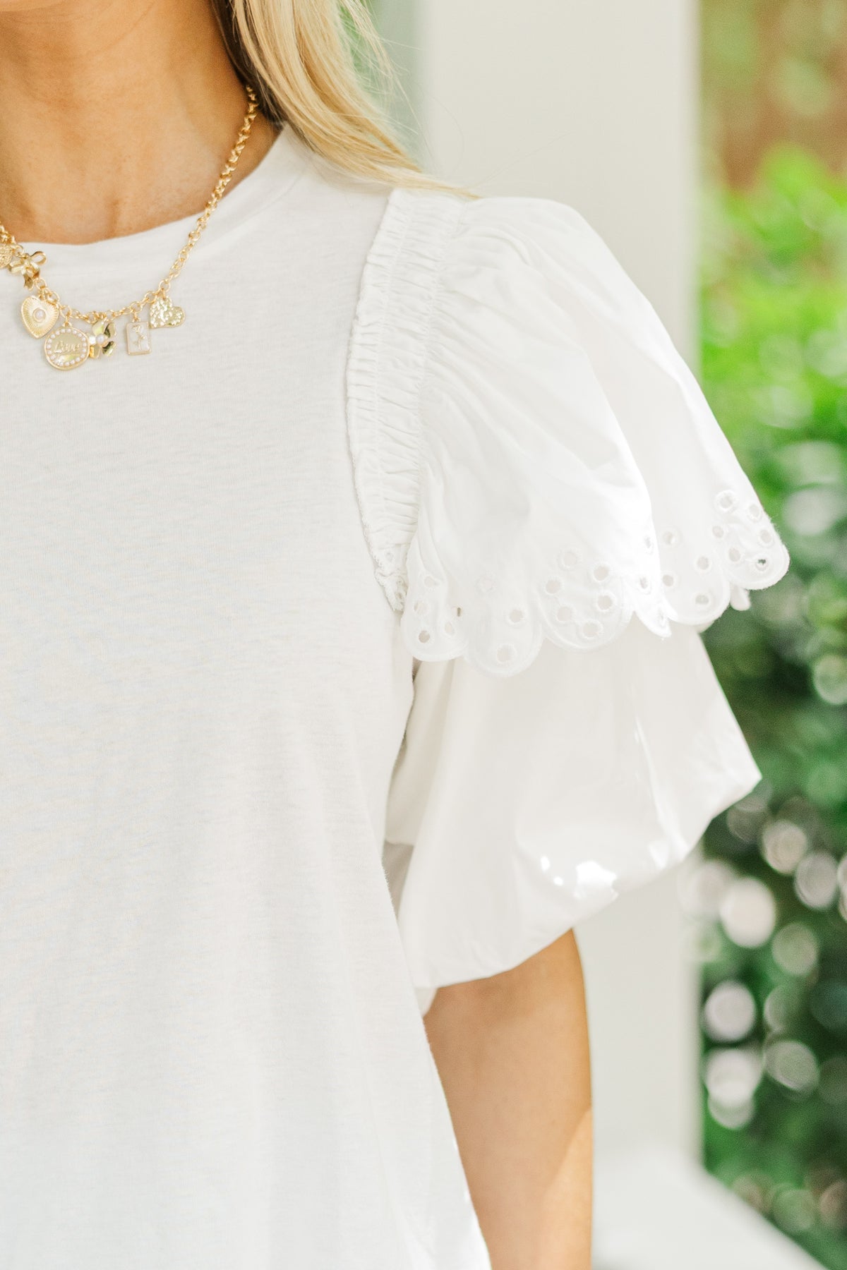 White Cotton Eyelet Button Blouse main image 0