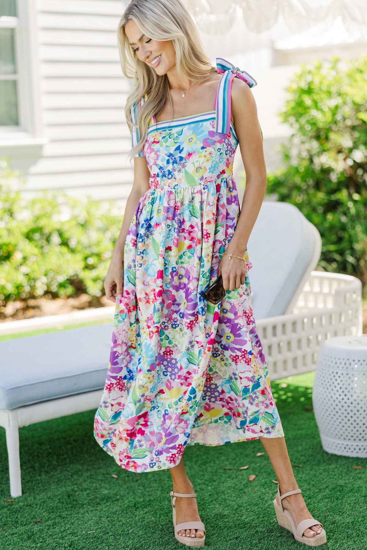 Flourish & Fun Blue Floral Midi Dress – Shop the Mint