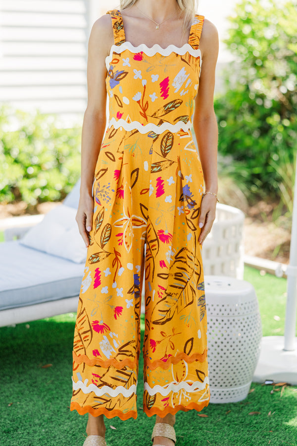 By This Time Tangerine Tropical Jumpsuit