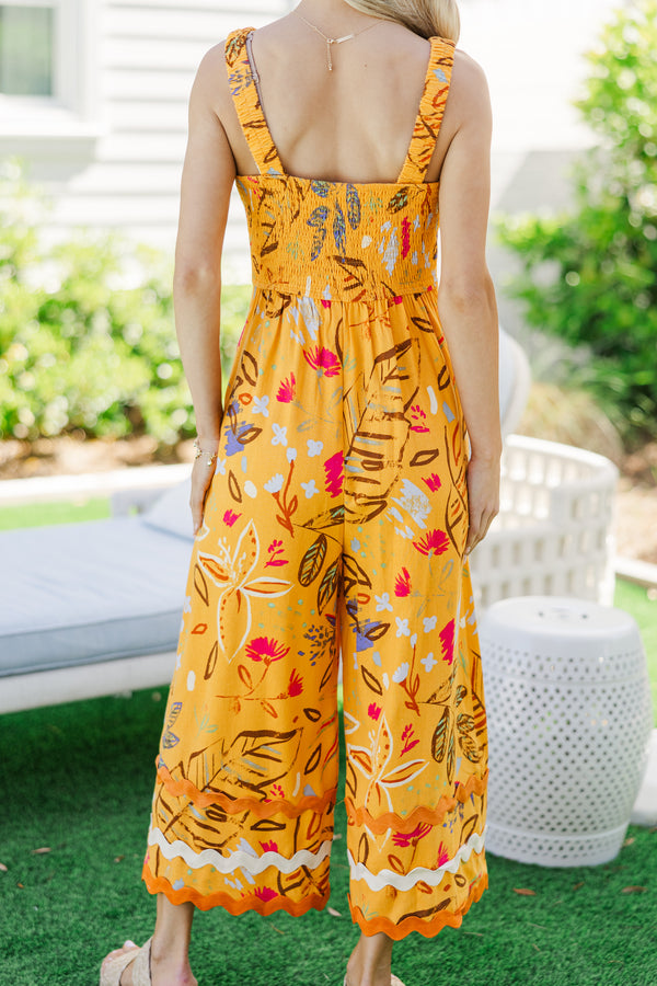 By This Time Tangerine Tropical Jumpsuit