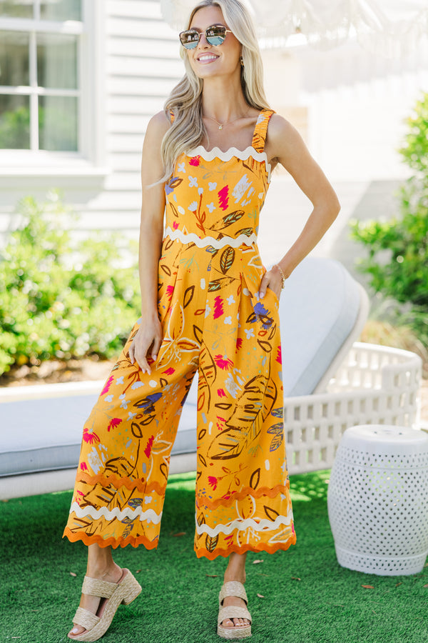 By This Time Tangerine Tropical Jumpsuit