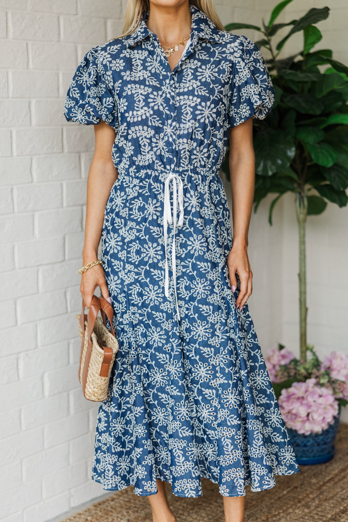 Thinking Ahead Navy Blue Eyelet Midi Dress – Shop the Mint
