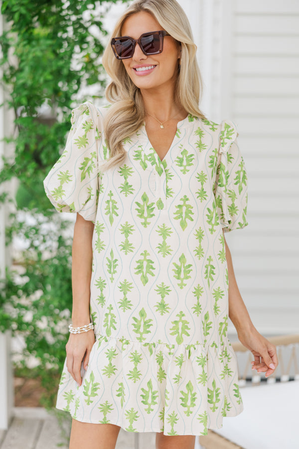 All The Time Green Abstract Dress