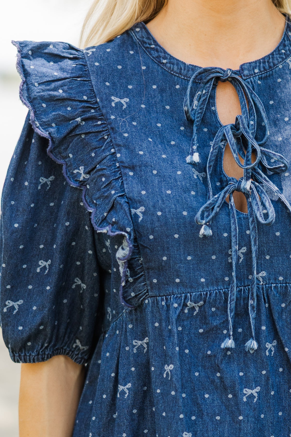Denim Bow Blouse