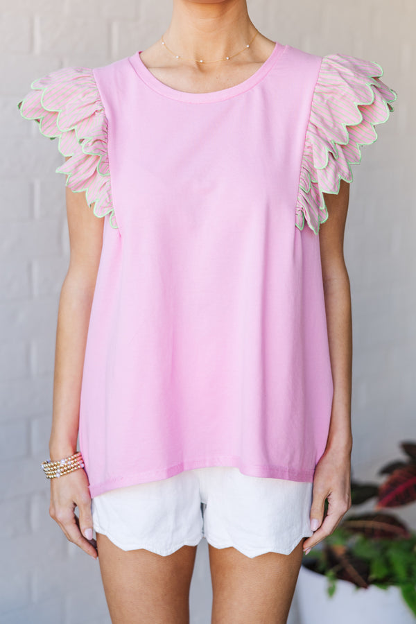Make You Happy Bubble Pink Striped Blouse