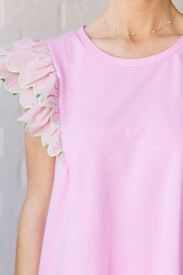 Make You Happy Bubble Pink Striped Blouse