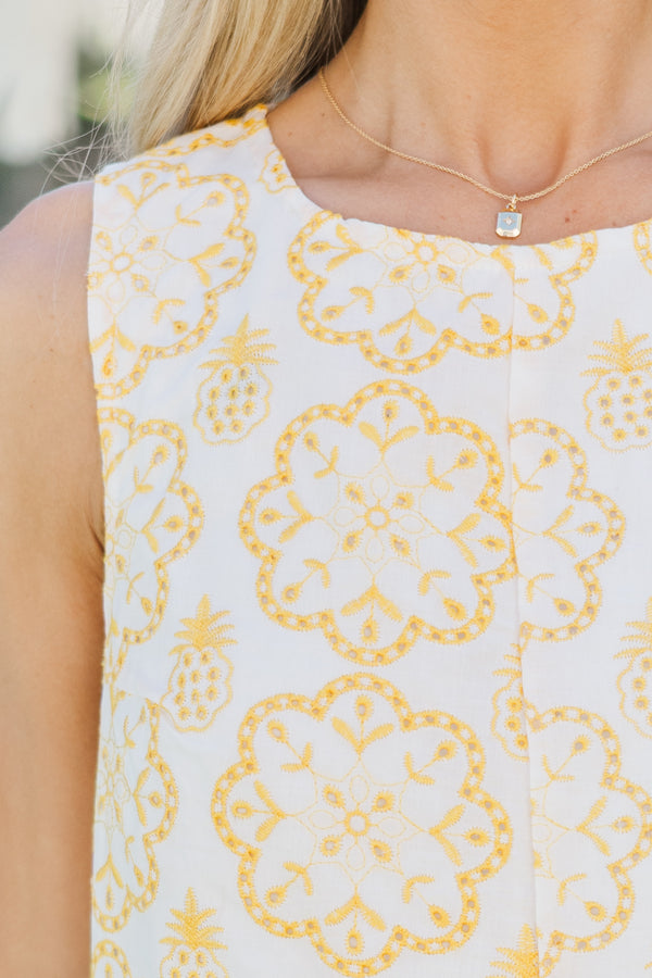 Golden Hour Yellow Embroidered Romper