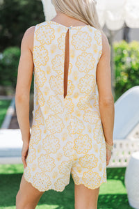 Golden Hour Yellow Embroidered Romper