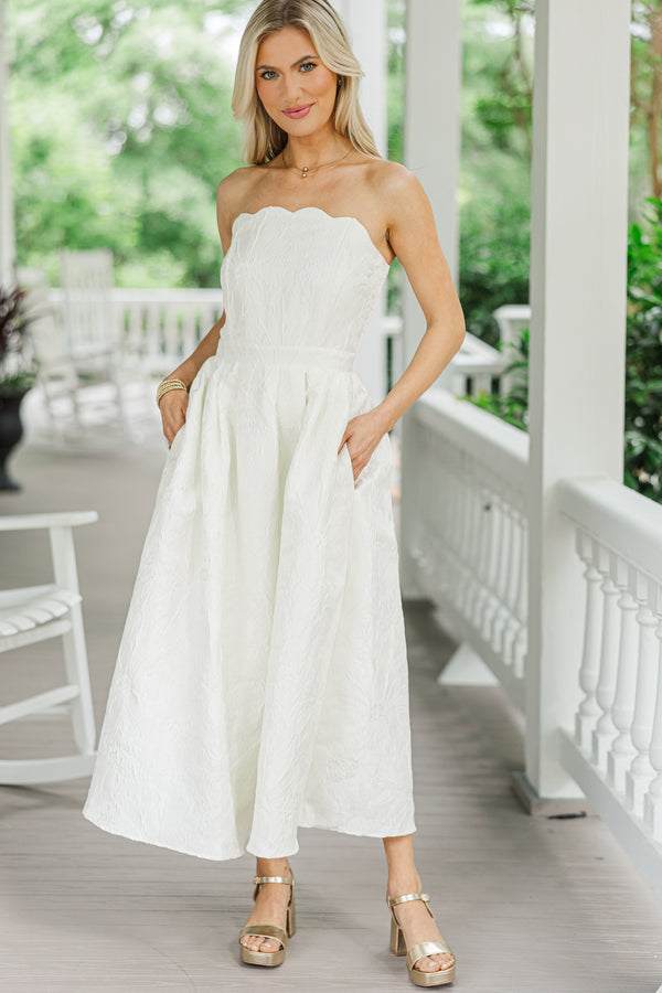 It Was All A Dream White Floral Brocade Strapless Midi Dress Shop the Mint It Was All A Dream White Floral Brocade Strapless Midi Dress Shop the Mint