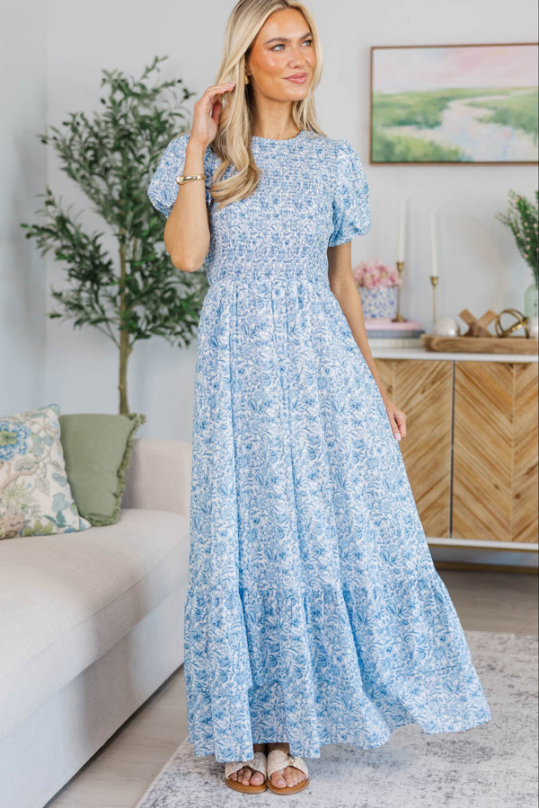 NURSING COLLECTION: Make The Right Choice Blue Floral Maxi Dress, 1X - The Mint Julep Boutique