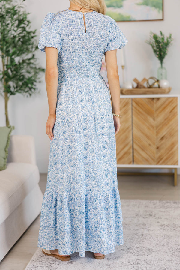 NURSING COLLECTION: Make The Right Choice Blue Floral Maxi Dress