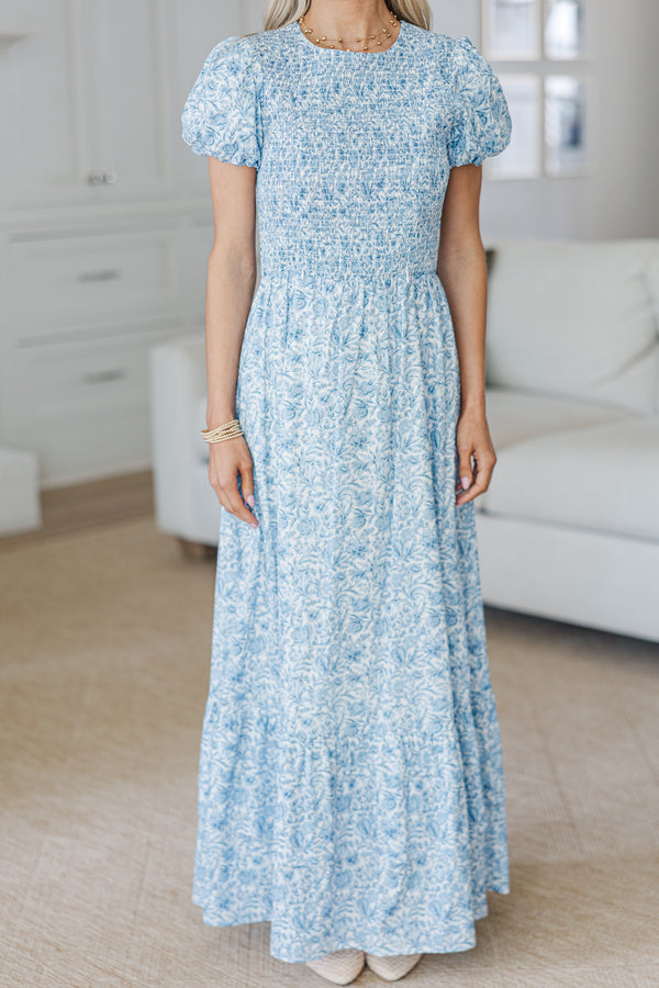 NURSING COLLECTION: Make The Right Choice Blue Floral Maxi Dress