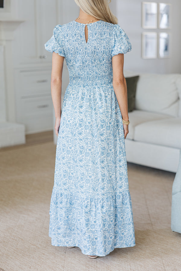 NURSING COLLECTION: Make The Right Choice Blue Floral Maxi Dress