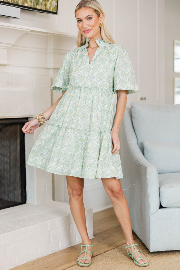 NURSING COLLECTION: Feeling Your Best Green Medallion Dress