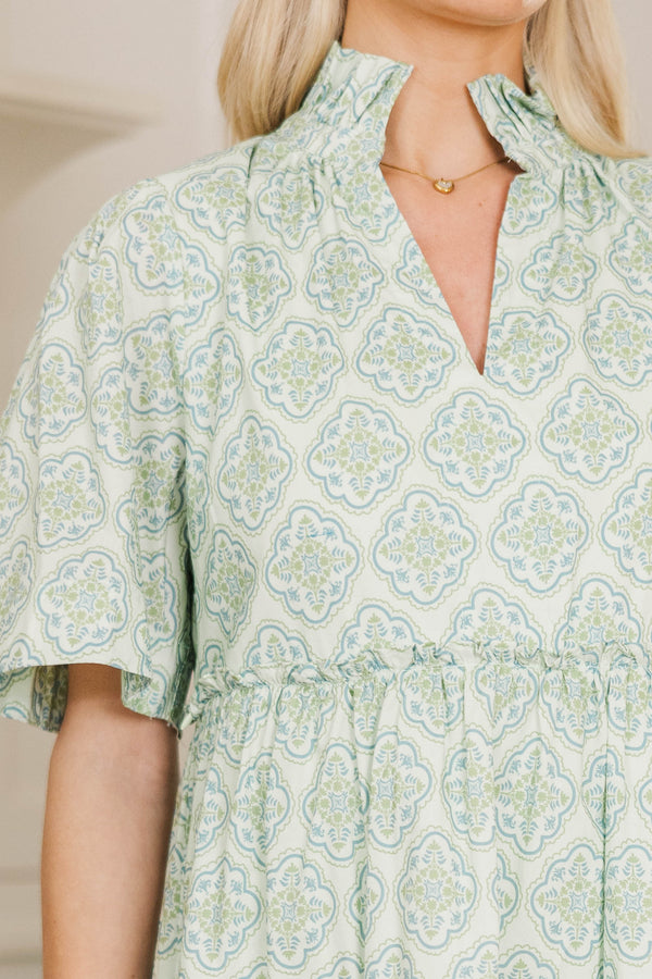 NURSING COLLECTION: Feeling Your Best Green Medallion Dress