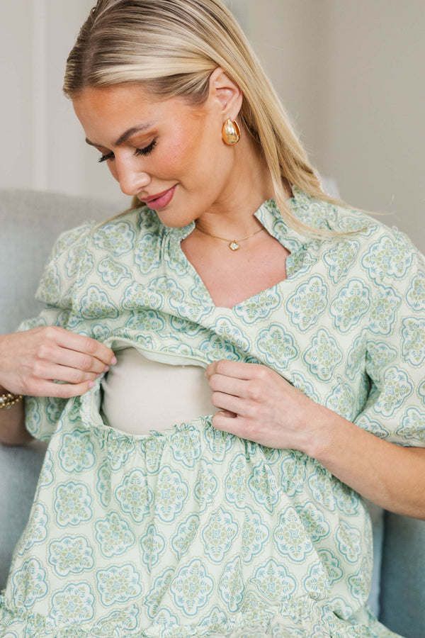 NURSING COLLECTION: Feeling Your Best Green Medallion Dress