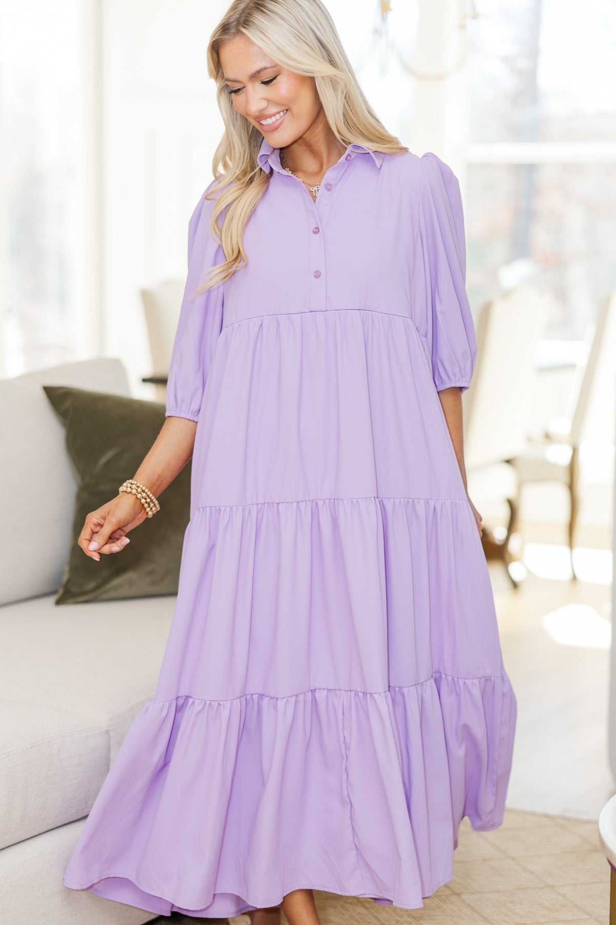 NURSING COLLECTION: Love Found Lavender Tiered Midi Dress – Shop