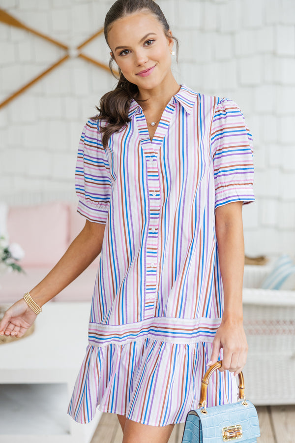 Keep It Going Blue Multi Striped Dress