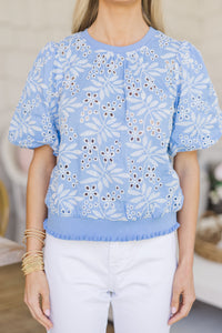 Like Magic Blue Floral Embroidered Blouse
