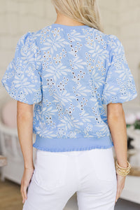 Like Magic Blue Floral Embroidered Blouse