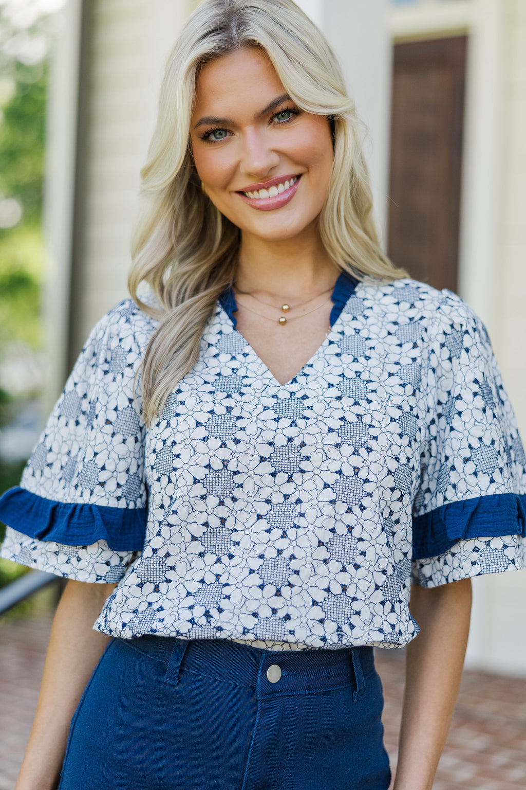 Go the Distance Navy Blue Floral Top – Shop the Mint