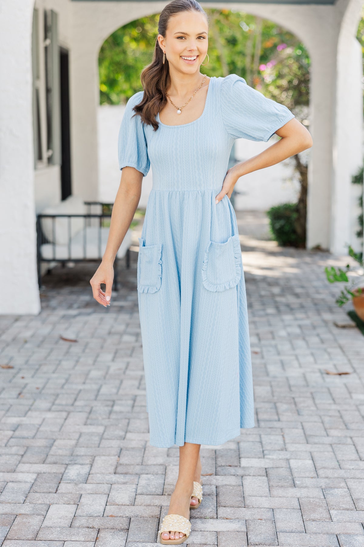 Ocean Breeze Blue Midi Dress, Medium - The Mint Julep Boutique