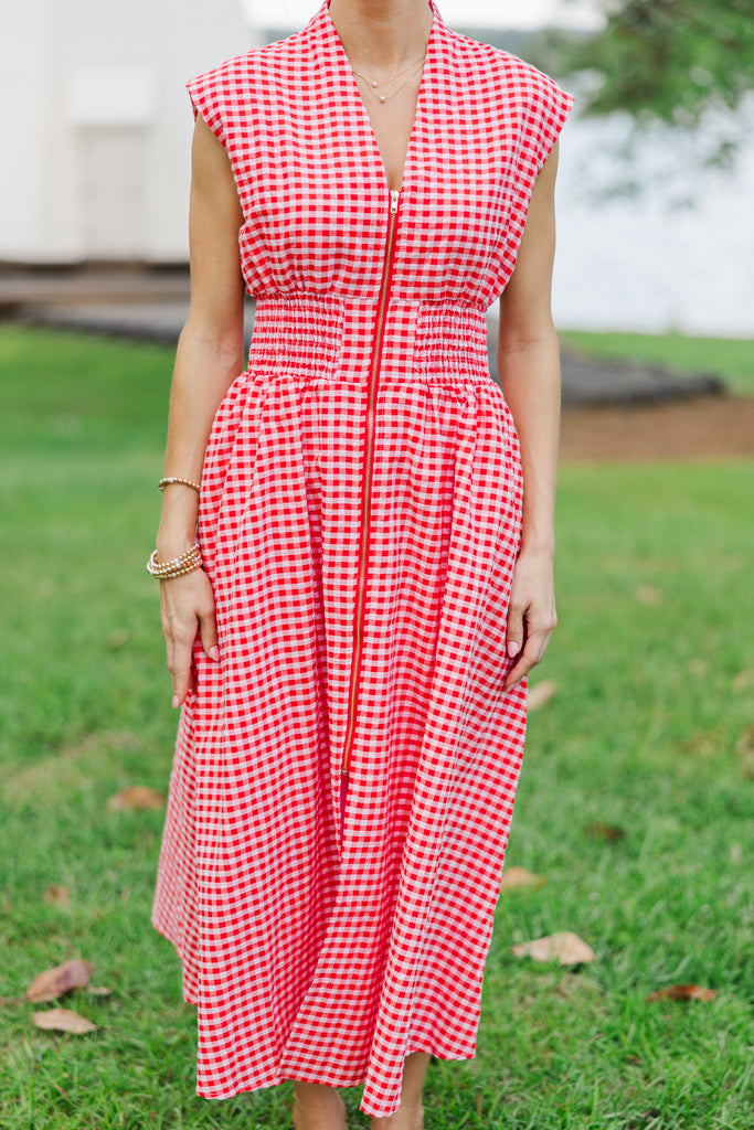 Moving Up Red Gingham Midi Dress – Shop the Mint