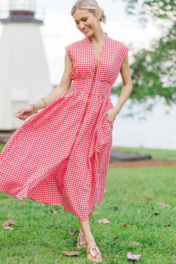 Moving Up Red Gingham Midi Dress Shop the Mint Moving Up Red Gingham Midi Dress Shop the Mint