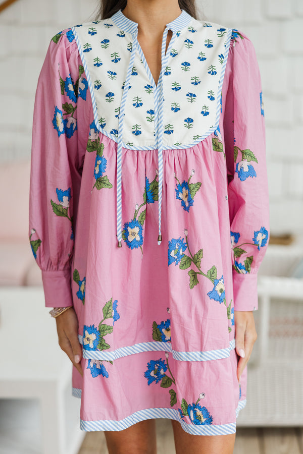 The Retro Pink Floral Babydoll Dress