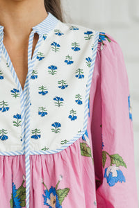 The Retro Pink Floral Babydoll Dress