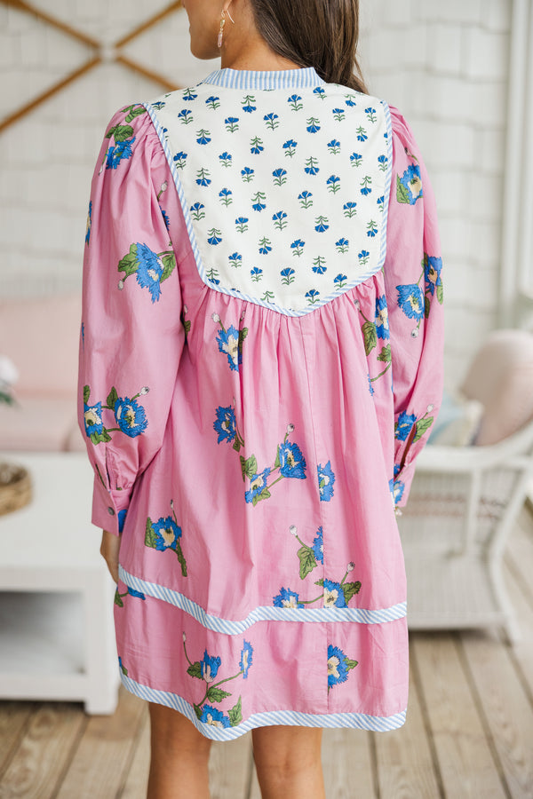The Retro Pink Floral Babydoll Dress
