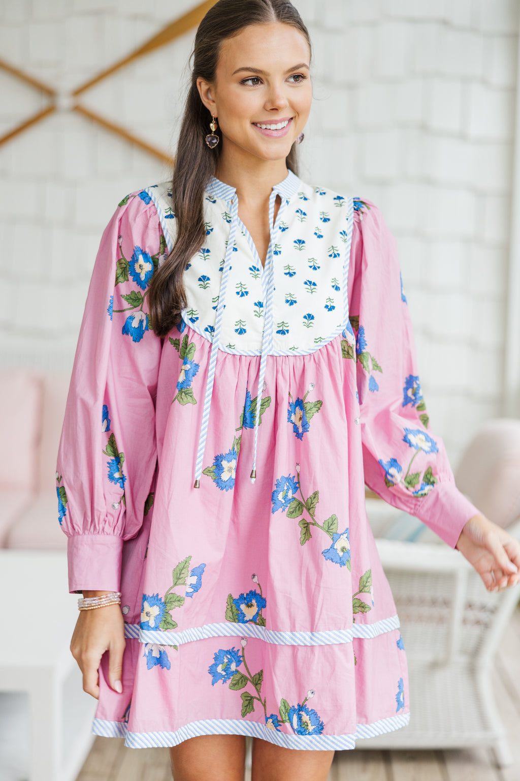 open lace back dress The Retro Pink Floral Babydoll Dress – Shop the Mint