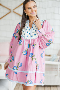 The Retro Pink Floral Babydoll Dress