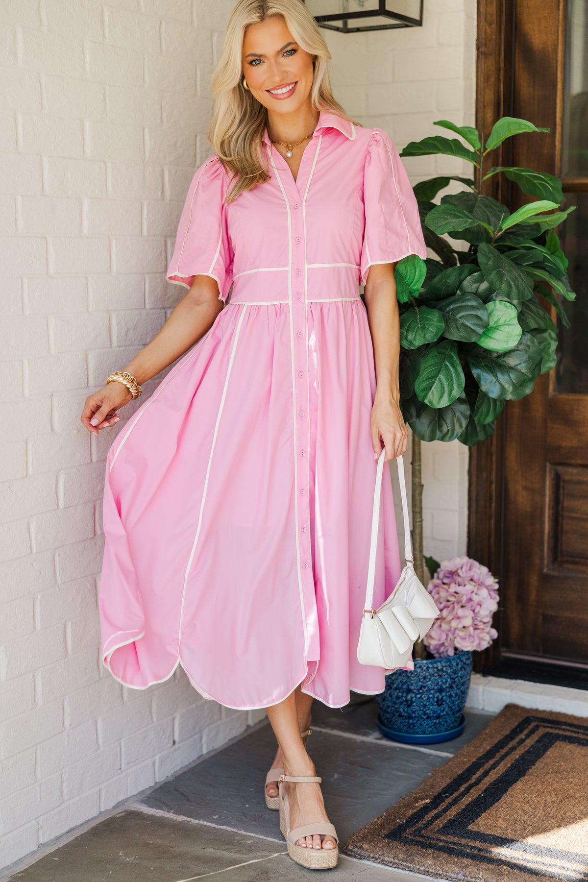 pink midi dress new look Pink Floral Print Milkmaid Midi Dress