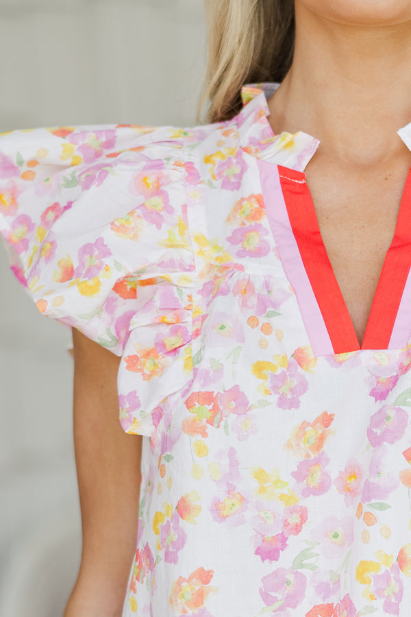 Lean On Me Pink Floral Blouse
