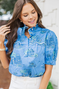The Call Blue Toile Blouse