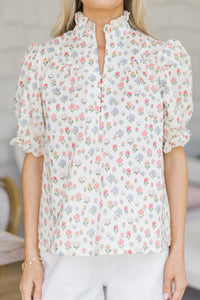 All Options Cream Ditsy Floral Blouse