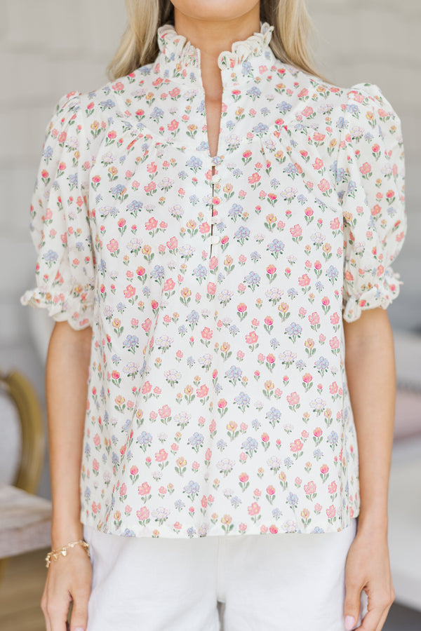 All Options Cream Ditsy Floral Blouse
