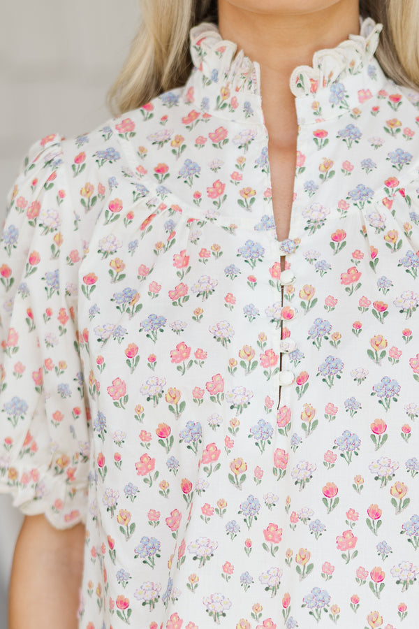 All Options Cream Ditsy Floral Blouse