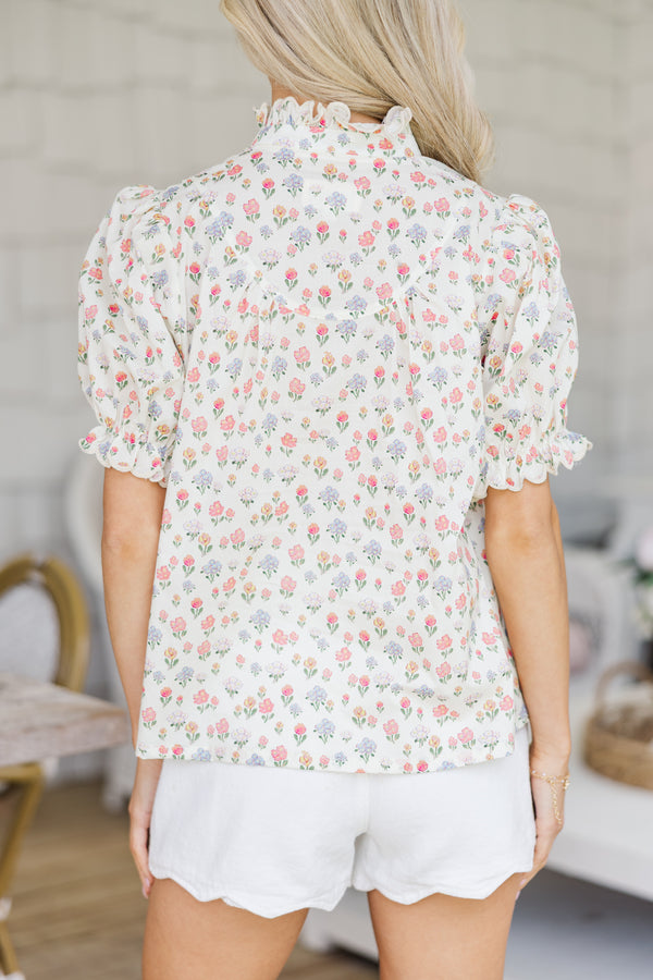 All Options Cream Ditsy Floral Blouse