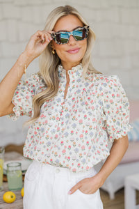 All Options Cream Ditsy Floral Blouse