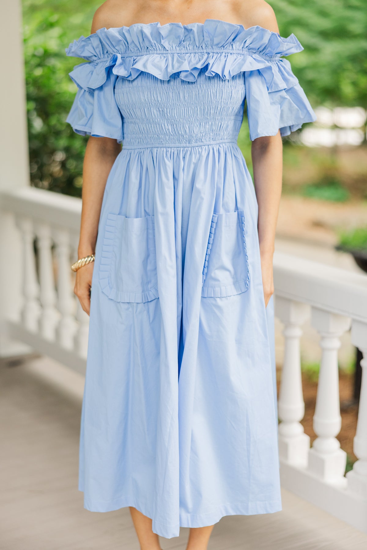 Fair To Say Soft Blue Ruffled Midi Dress – Shop the Mint