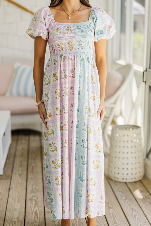 Meadow Charm Pink Floral Smocked Maxi Dress