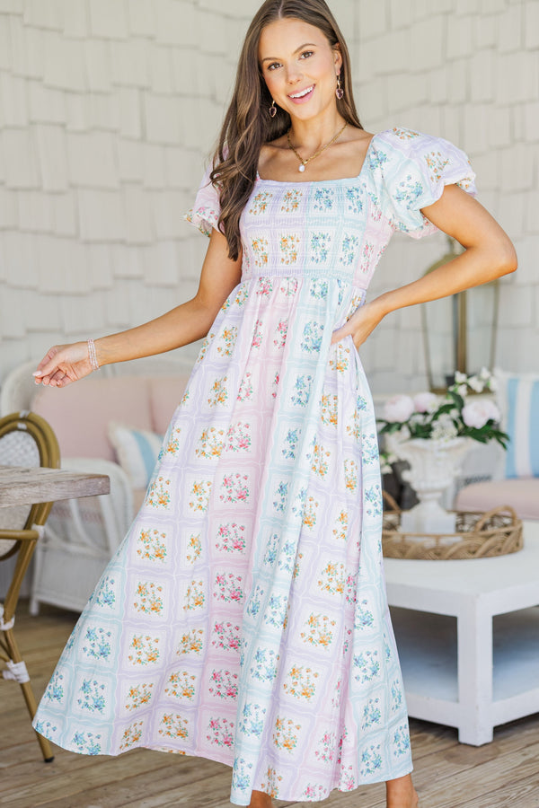 Meadow Charm Pink Floral Smocked Maxi Dress
