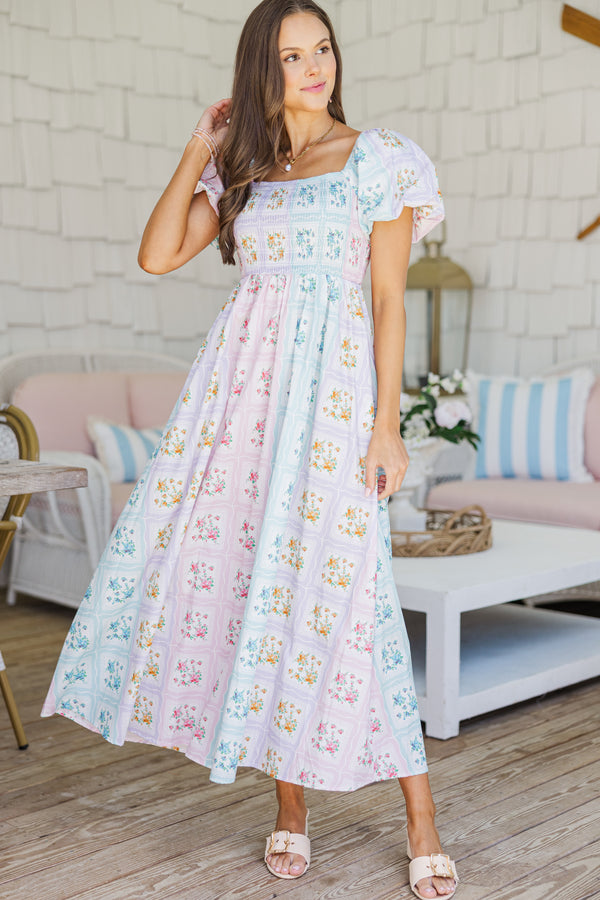 Meadow Charm Pink Floral Smocked Maxi Dress