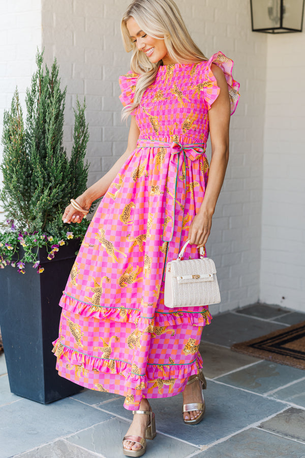 You Belong Hot Pink Cheetah Midi Dress You Belong Hot Pink Cheetah Midi Dress