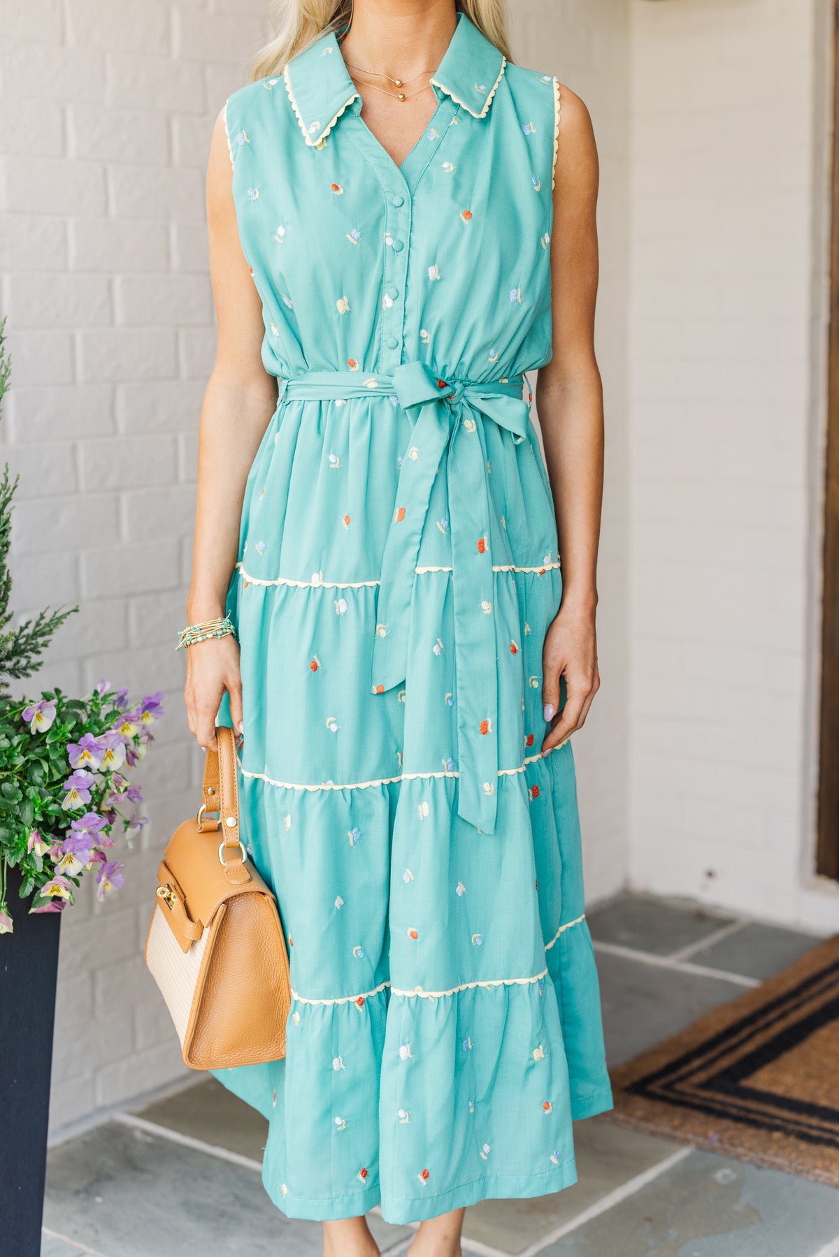 Set It Up Sage Green Embroidered Midi Dress – Shop the Mint
