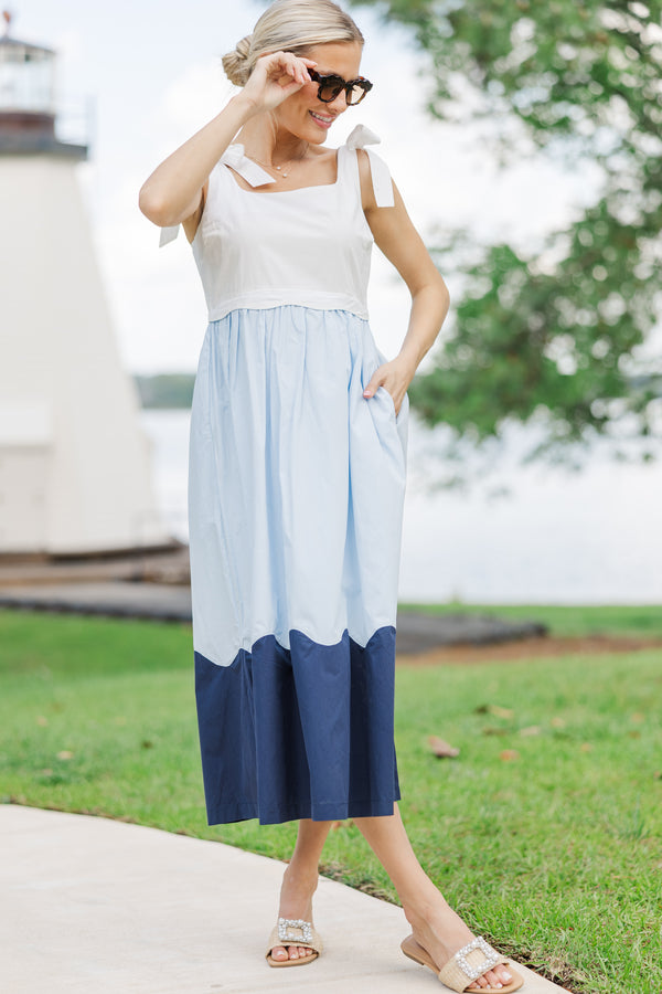 Off to The Coast Sky Blue Colorblock Midi Dress, Large - The Mint Julep Boutique | Women's Boutique Clothing Off to The Coast Sky Blue Colorblock Midi Dress, Large - The Mint Julep Boutique | Women's Boutique Clothing